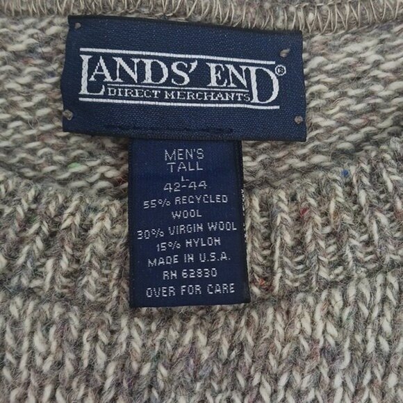 Lands' End Wool Crewneck Sweater Mens Size L Tall Brown Marled Knit Long Sleeve - Picture 3 of 6